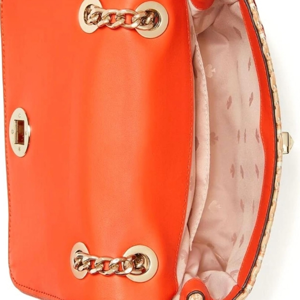 NEW Kate Spade ♠️ New York Orange natalia straw small flap crossbody bag multi - Picture 5 of 7